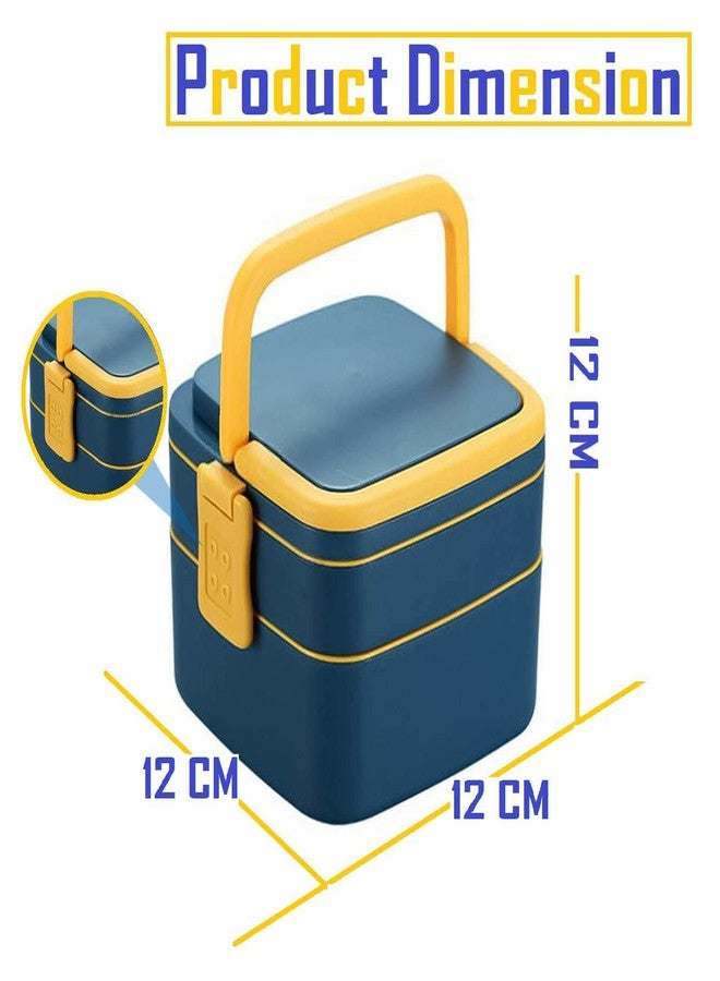 WISHKEY Microwave Proof Double Compartment Lunch Box with Handle for Kids, Colorful Push Lock Tiffin Box for Office Adults, Birthday Gift for School Boys & Girls (Pack of 1, Multicolor) - Image 2